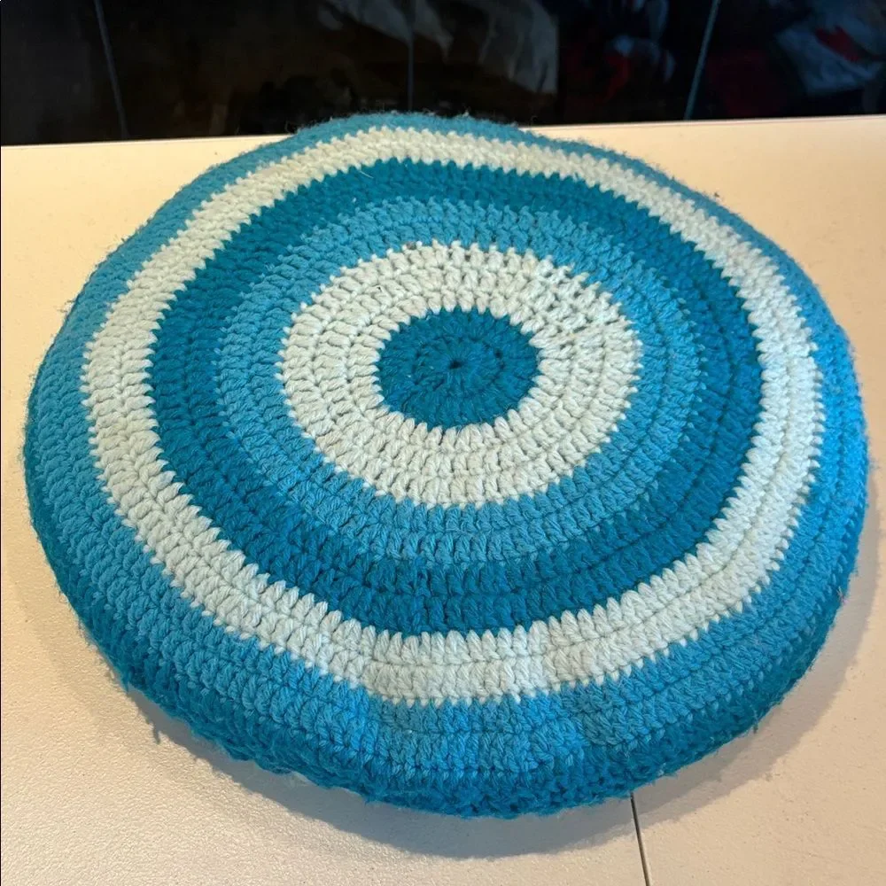 Blue and White Knitted Cushion Cover